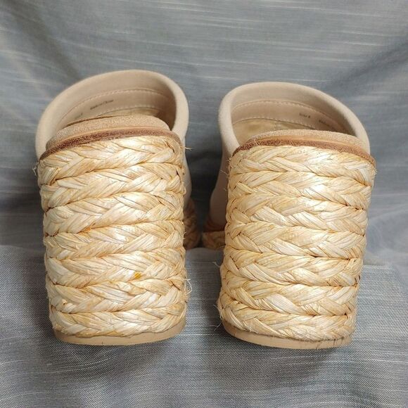 Dolce Vita Camdin Beige Dune Suede Leather Raffia Clogs Platforms Heels Womens 8 - Picture 7 of 10